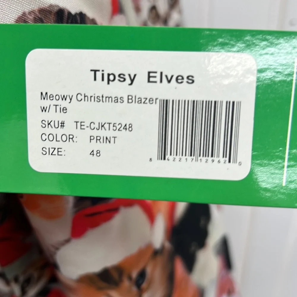 Tipsy‎ Elves Men’s Meowy Christmas Cat Blazer Size 48 Holiday Ugly NWT No Tie